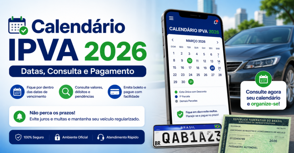 Calendário IPVA 2026 com datas de pagamento por estado